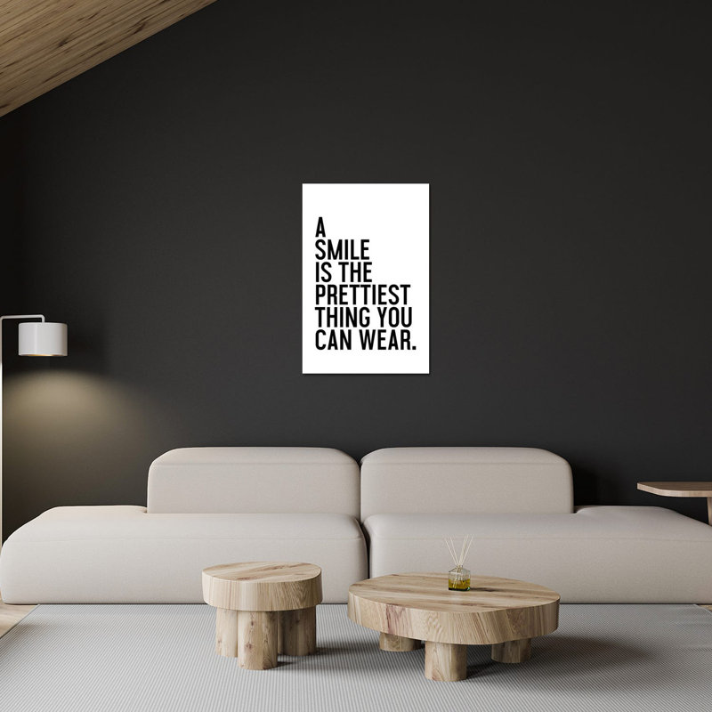 «A Smile Is the Prettiest» - Art textuel sans cadre, H 32 po x l 24 po x P 0,25 po