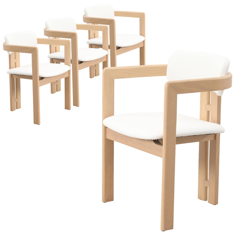 Fauteuil de salle à manger en cuir végétalien Cowles, Ensemble de 4, Naturel foncé