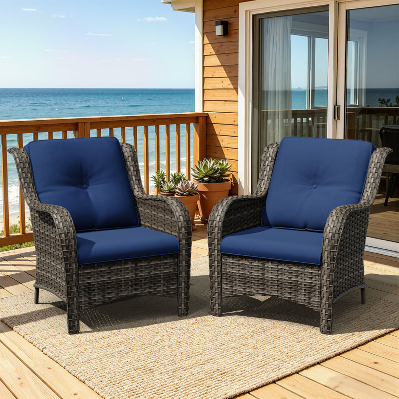 Ensemble de 2 chaises de patio en osier pour l'extérieur, Bleu