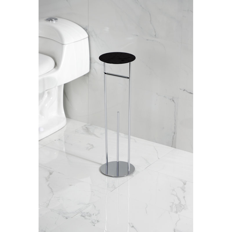 Kingston Brass Dessau Freestanding Toilet Paper Holder with Reserve Storage and Top Shelf, Silver