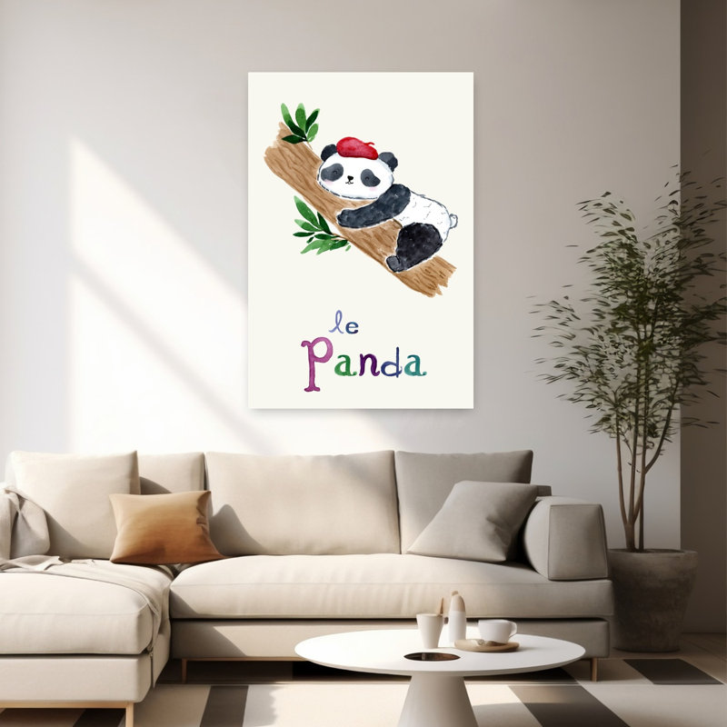 Art contemporain, paysage de forêt de panda bambou moderne abstrait, H 60 po x l 40 po