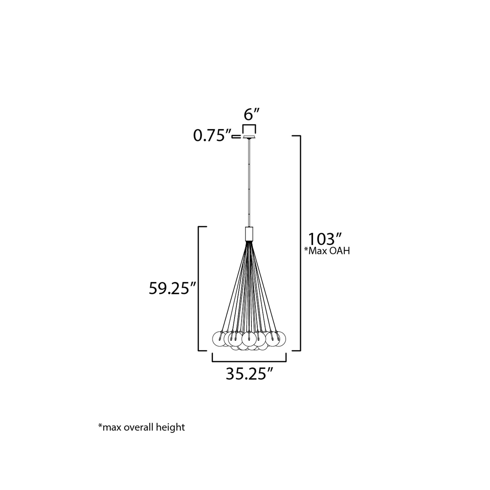 Alikee 20 Light Glass Steel Dimmable Pendant, Matte Black, White