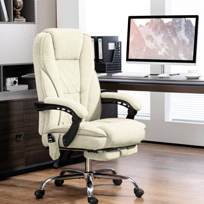 Chaise de bureau beige. Massage par vibration et chaleur. Inclinaison réglable. Siège rembourré. Repose-pieds. 3 intensités. Chaise de bureau d'une capacité de 265 lb en couleur. 6 points de chauffage. Arrière. Modes. Niveau lombaire lisse