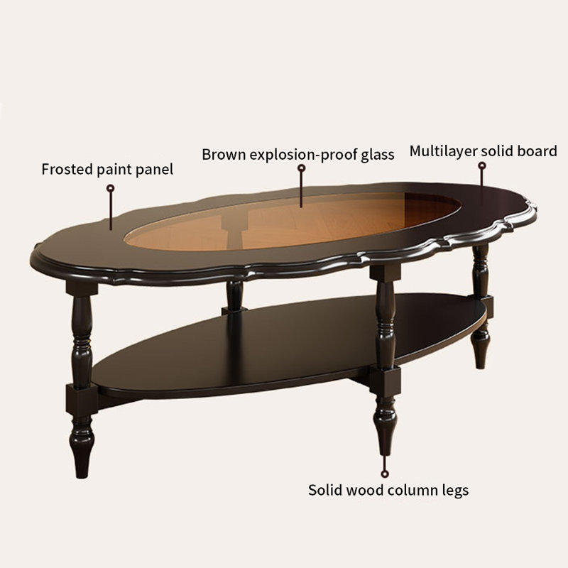 Retro solid wood light luxury coffee table, Black/Brown, Black