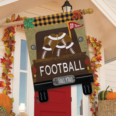 Football Truck Burlap Fall House Flag