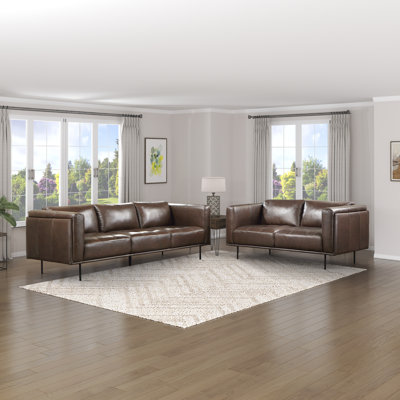Carla-Louise Modern & Contemporary Top Grain Leather 2-Piece Living Room Set with Elegant Tufted Detail, Metal Legs & Pocket Coil Seating by 17 Stories