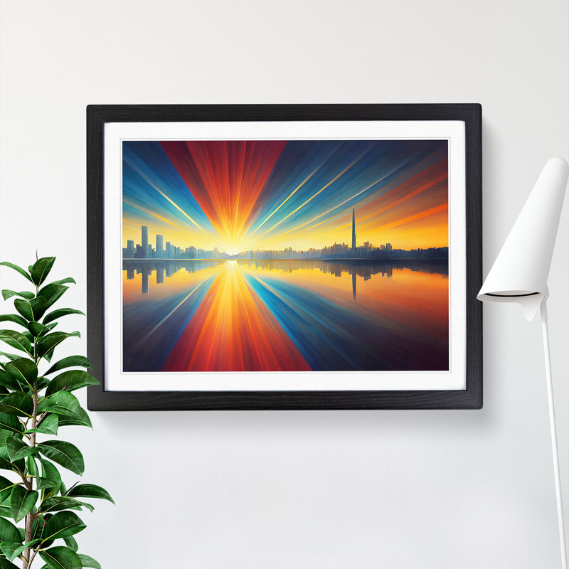 Reflective Skyline - Single Picture Frame Print, 46cm H x 64cm W x 2cm D, Black Framed