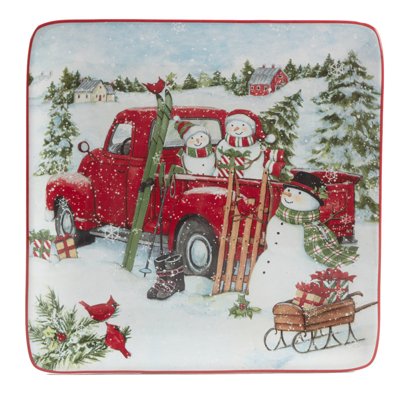 Ensemble de 4 assiettes à dessert Red Truck Snowman