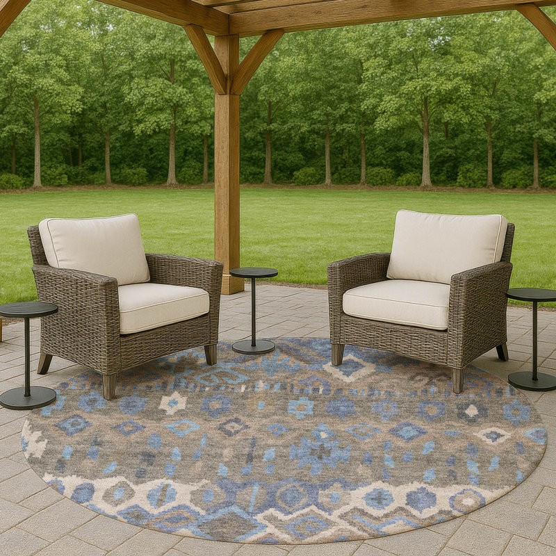 Machine Washable Indoor/Outdoor Matteson ACN2304 Casual Rug, Round 8'