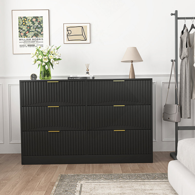 Commode 6 tiroirs en bois pour chambre à coucher, salon, Noir