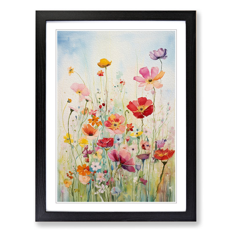 Wildflowers Gestural Art - Framed Print, 46cm H x 34cm W, Black Framed