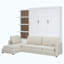 Grand lit escamotable mural avec canapé et tablettes, blanc-732255002