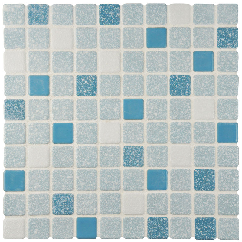 Crystalline Square 1.1" x 1.1" Porcelain Grid Mosaic Wall & Floor Tile, Blue/White