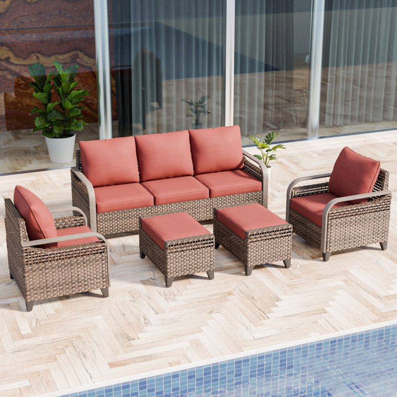 5 - Person Modular Patio Conversation Set with Cushions, Red