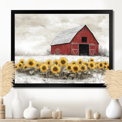 Donnovin tournesols et grange d'hiver Soft Greys II - tournesols, art mural pour le salon
