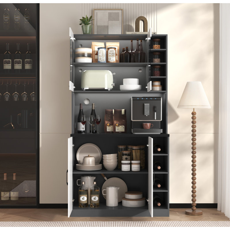 187cm Kitchen Pantry, White/Grey