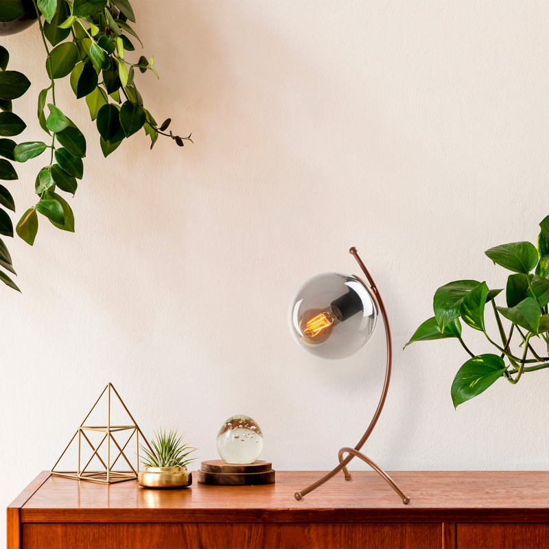 Lampe de table moderne avec corps en métal et capuchon en verre, couleur cuivre, 16,9 x 7,1 pouces | Hauteur: 16,9 pouces, diamètre du capuchon: 5,9 pouces | Douille E27, 40 W maximum | Design glamour et scandinave élégant pour la décoration intérieure
