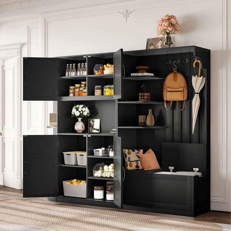 Armoire de vestibule multifonctionnelle de gauche à droite (peut être utilisée séparément) avec rangement et 4 crochets, armoire de rangement / arbre d'entrée 2 en 1 pour le salon, la cuisine et le couloir