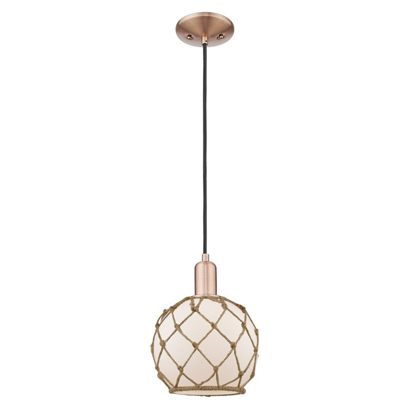 Arcadia - Ametra - Mini-luminaire suspendu à cordon 8 lumières 1 po, Cuivre antique, Verre blanc avec corde brune