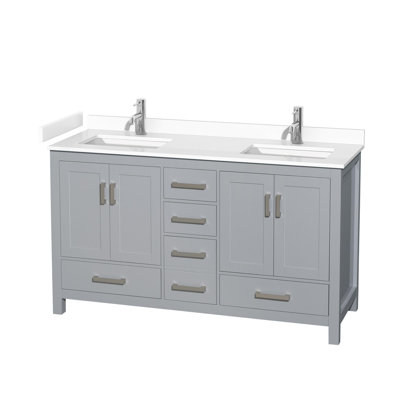 Sheffield 60" Freestanding Double Bathroom Vanity with Cultured Marble Top