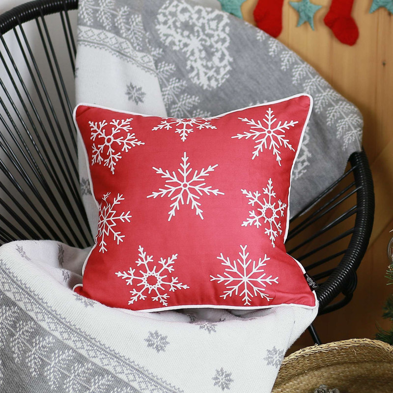 Blue Snowflakes Polyester Christmas Throw Pillow Cover