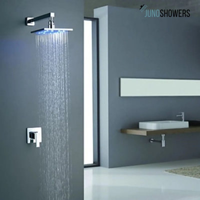Juno Wall Mount LED Waterfall Shower Head Colour-Changing Brass Design for a Spa-Like Experience