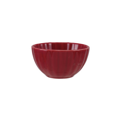 Ribbed Red Stoneware Bowl with Reactive Glaze
