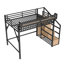 Lit mezzanine double avec escalier de rangement, garde-robe et tablettes intégrées, structure en métal, ports USB et lumières DEL, bois naturel-274175047-274175046