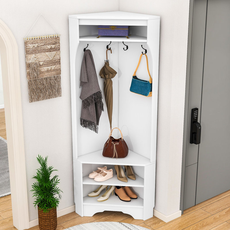 Porte-manteaux d'angle moderne avec banc Ã  chaussures et rangement, White