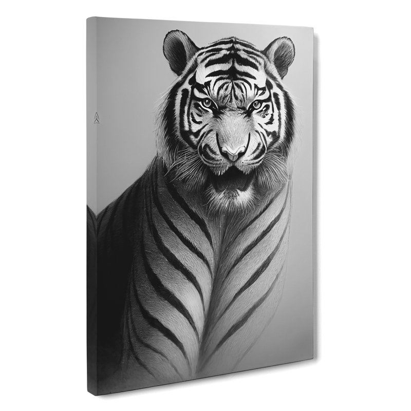 Monochrome Tiger No.6 - Wrapped Canvas Print, 76cm H x 50cm W x 3cm D, Wrapped Canvas