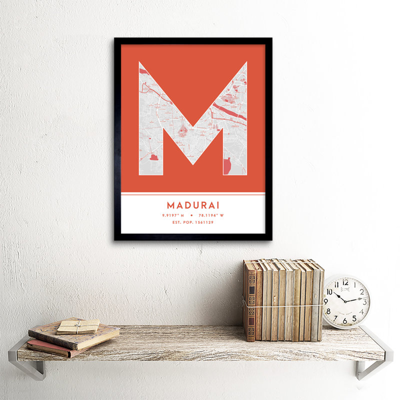 Madurai City Map Madurai Orange by Wee Blue Coo - Single Picture Frame Typography