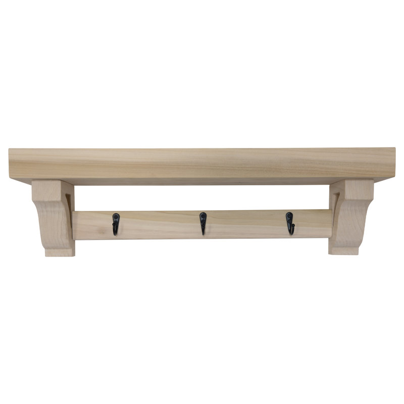 Rayne Small Wall Mounted Coat Rack with Shelf 3 Hook, 24/4/4, Raw