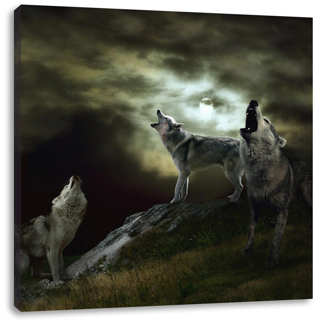 Leinwandbild Howling Wolves by Moonlight