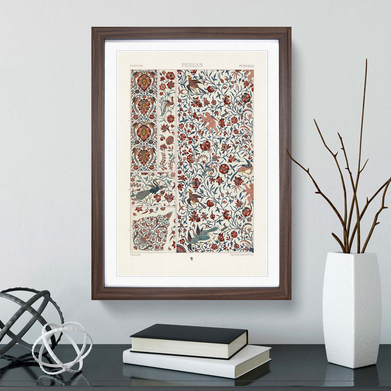 Persian Flowers & Birds Pattern by Albert Racinet - Picture Frame Painting Print on MDF, 65cm H x 48cm W x 2cm D