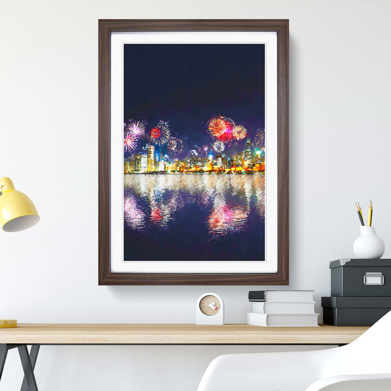 Fireworks Above the Chicago in Abstract - Picture Frame Graphic Art Print, Walnut Framed, 87cm H x 62cm W x 2cm D
