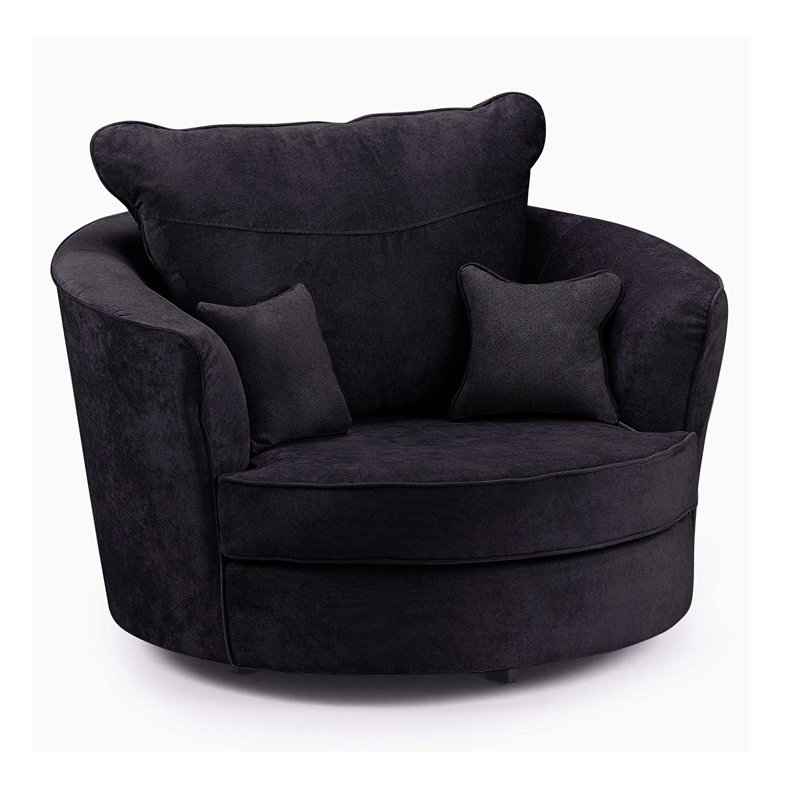Desimone Upholstered Chenille Swivel Barrel Chair, Black