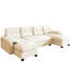 Canapé-lit en forme de U de 266 cm (104,7 po), 3 en 1, avec fonction gigogne, compartiment détachable, chargeur intégré, 4 oreillers, en chenille grise, pour appartement beige/blanc.