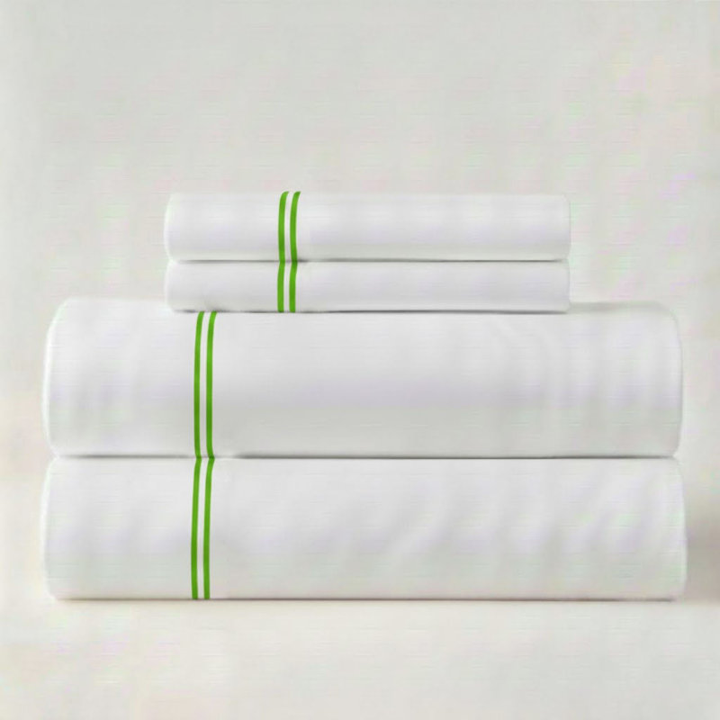 500TC Cotton Double Embroidery Sateen Solid Cotton 4 Piece Sheet Set Fitted Sheet Fits Upto 16" Deep Pocket, King Sheet Set