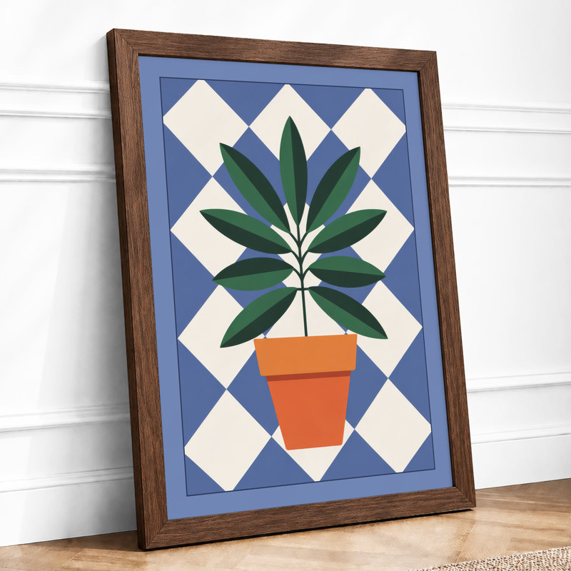 Potted Plant Geometry Botanical - Framed Print, Walnut, A3 - 42.0 x 29.7 cm