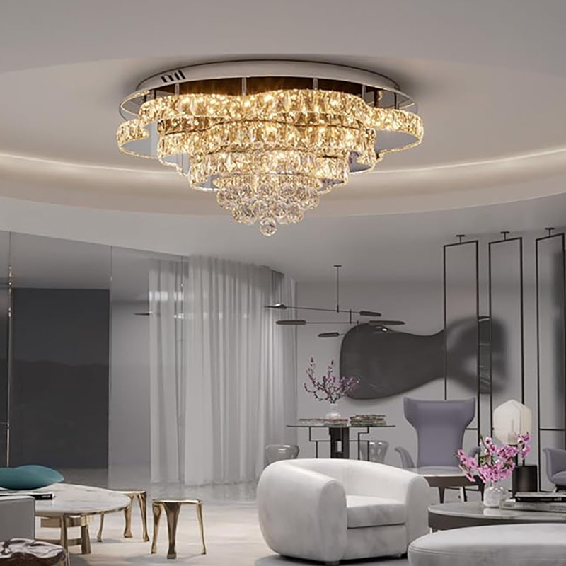 Jarrid Elegant LED Crystal Tiered Ceiling Light, 32" Flush Mount Chandelier Light with Remote Control