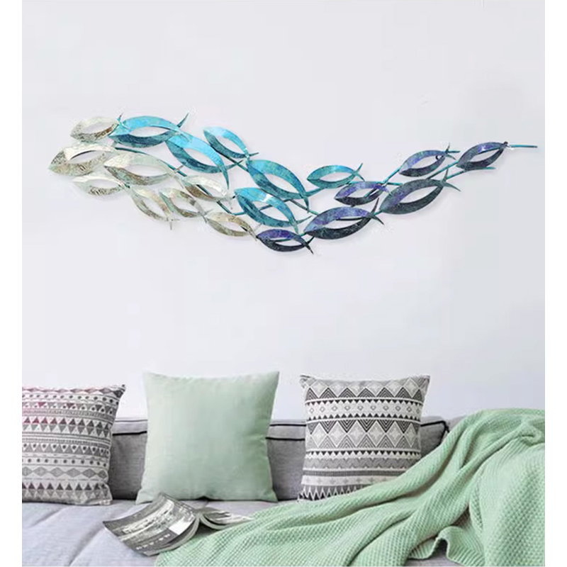 Décorations murales pour salon en fer forgé nageant des poissons, H 11,81 po x l 47,24 po x P 1,97 po