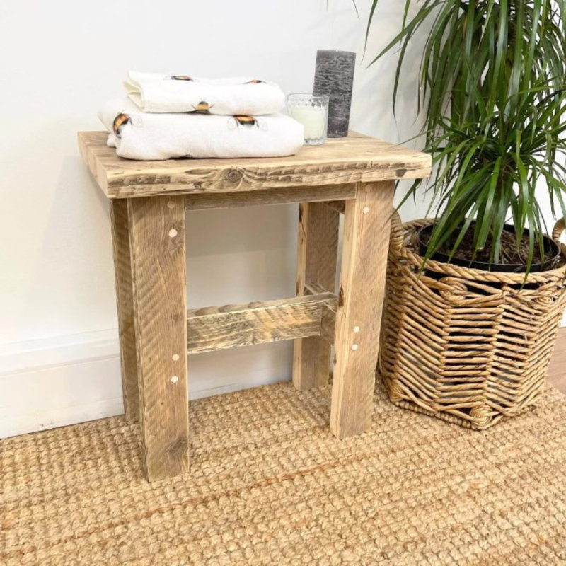 Berrysburg Solid Wood Accent Stool, White Wash