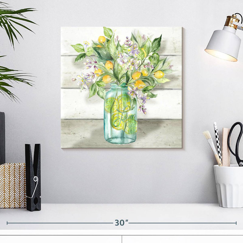Yarlin, aquarelle, citrons, pot Mason, Shiplap, H 16 po x l 16 po