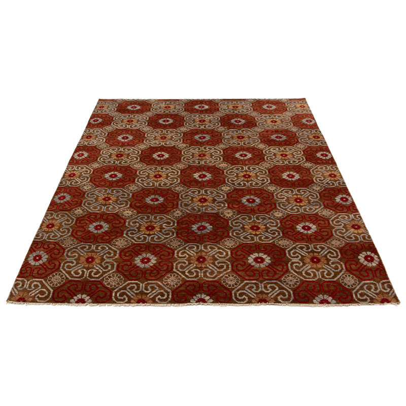 Tapis unique en laine noué à la main style Oushak des années 2010 de 8 pi x 10 pi rouge / brun Gerlak