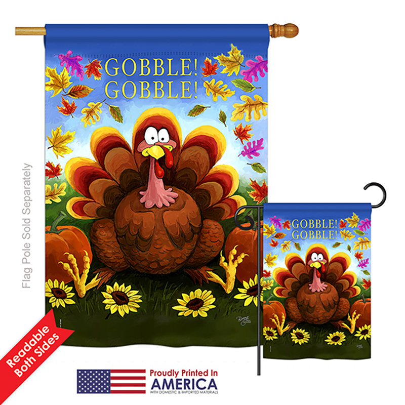 Ensemble de 2 drapeaux en polyester 2 faces gobble automne thanksgiving
