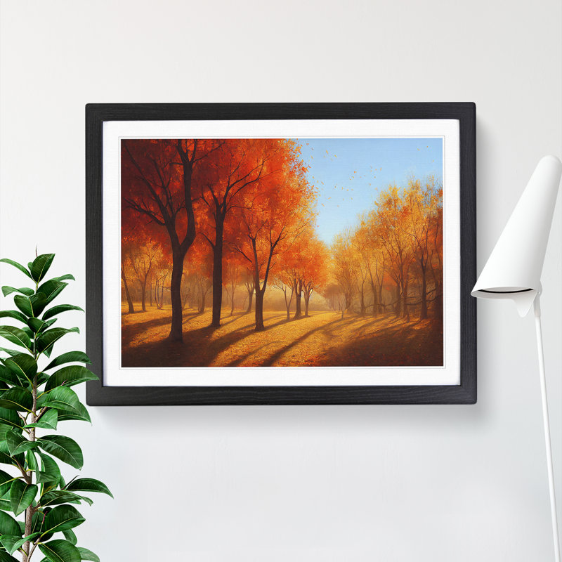 Mesmerising Autumn Forest - Single Picture Frame Painting, 46cm H x 64cm W x 2cm D, Black