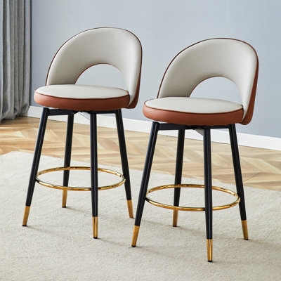 360° Rotatable Comfortable Upholstered Bar Chair Set Of 2 With Ergonomic Design And Sturdy Metal Legs For Multiple Occasions