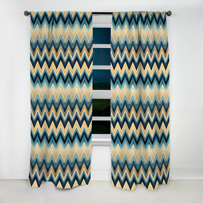 Rideau occultant géométrique à chevrons bleu côtier et beige - 1 panneaux, L 52 po x L 120 po