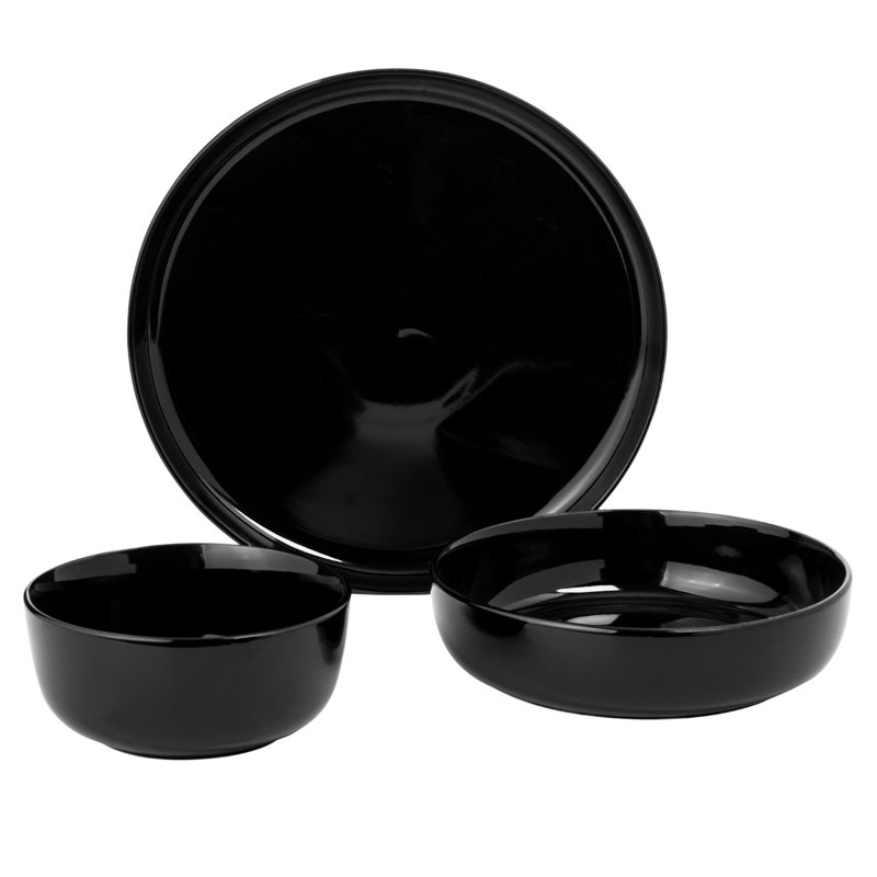 Black Porcelain Floral 12-Piece Dinnerware Set