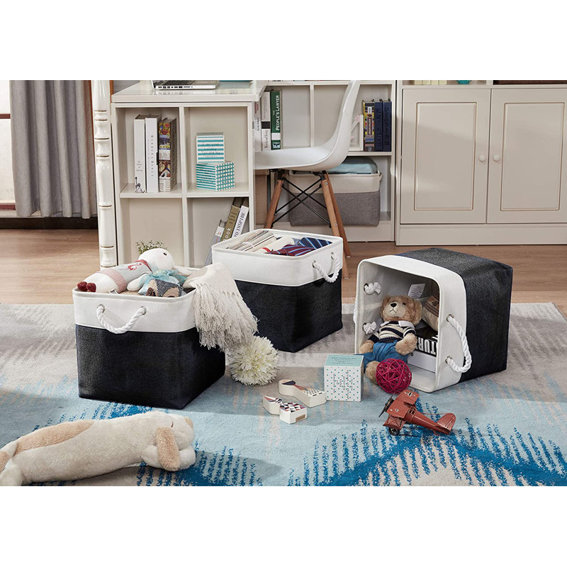 Fabric Bin Set, Grey/White